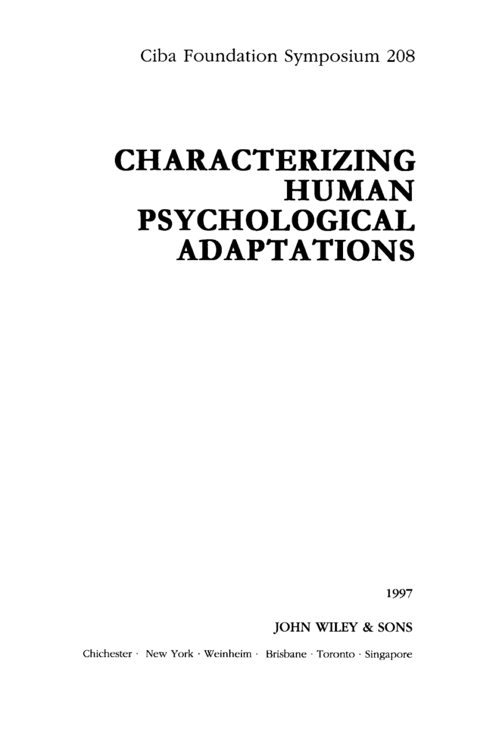 Characterizing Human Psychological Adaptations 1st Edition