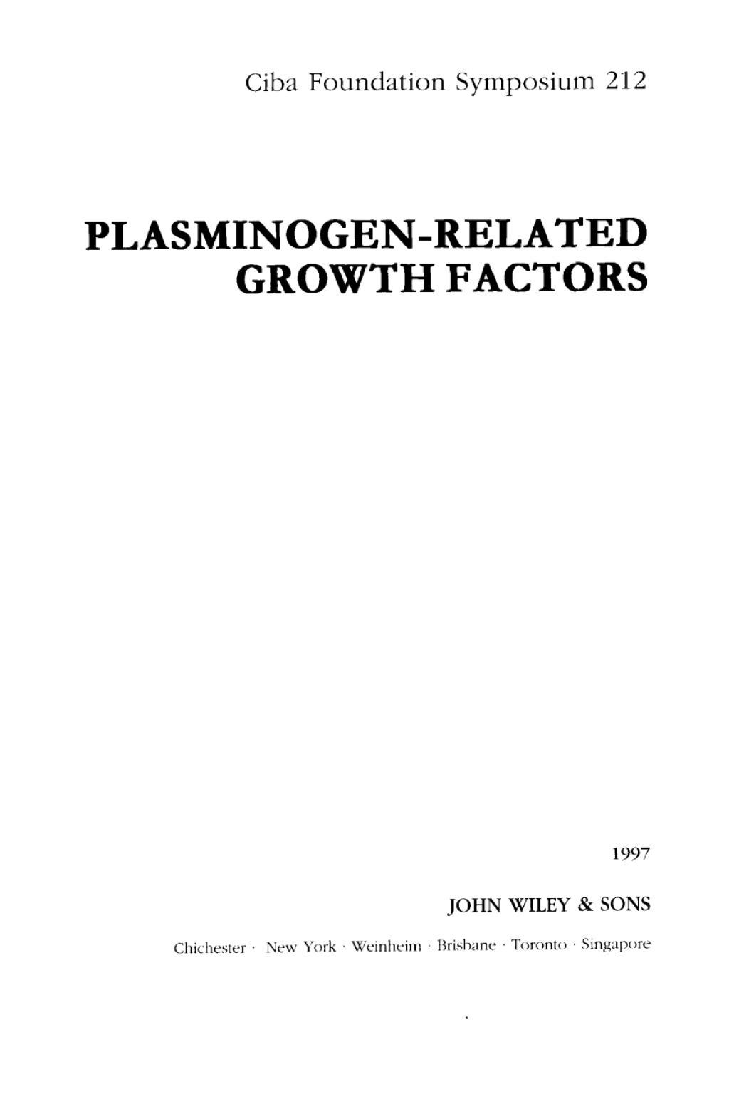 Plasminogen-Related Growth Factors 1st Edition
