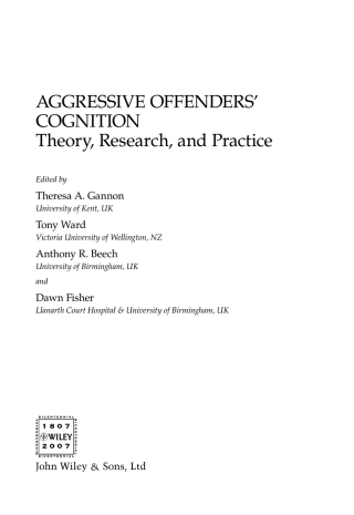 Cover image: Aggressive Offenders' Cognition: Theory, Research, and Practice 1st edition 9780470034026
