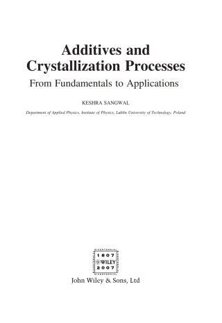 Imagen de portada: Additives and Crystallization Processes 1st edition 9780470061534
