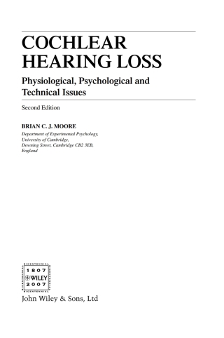 Cover image: Cochlear Hearing Loss 2nd edition 9780470516331