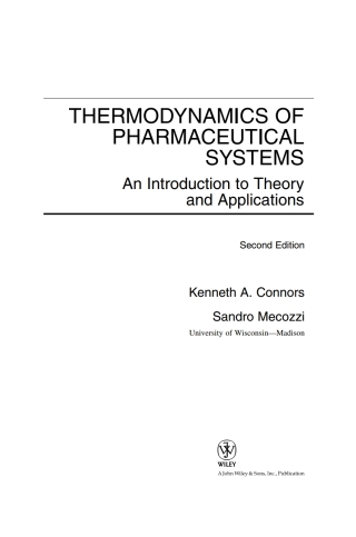 Cover image: Thermodynamics of Pharmaceutical Systems 2nd edition 9780470425121