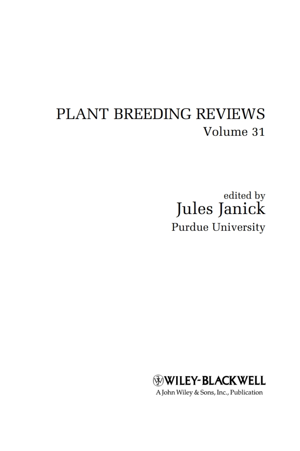 Plant Breeding Reviews 1st Edition