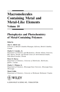 Imagen de portada: Macromolecules Containing Metal and Metal-Like Elements, Volume 10: Photophysics and Photochemistry of Metal-Containing Polymers 1st edition 9780470597743