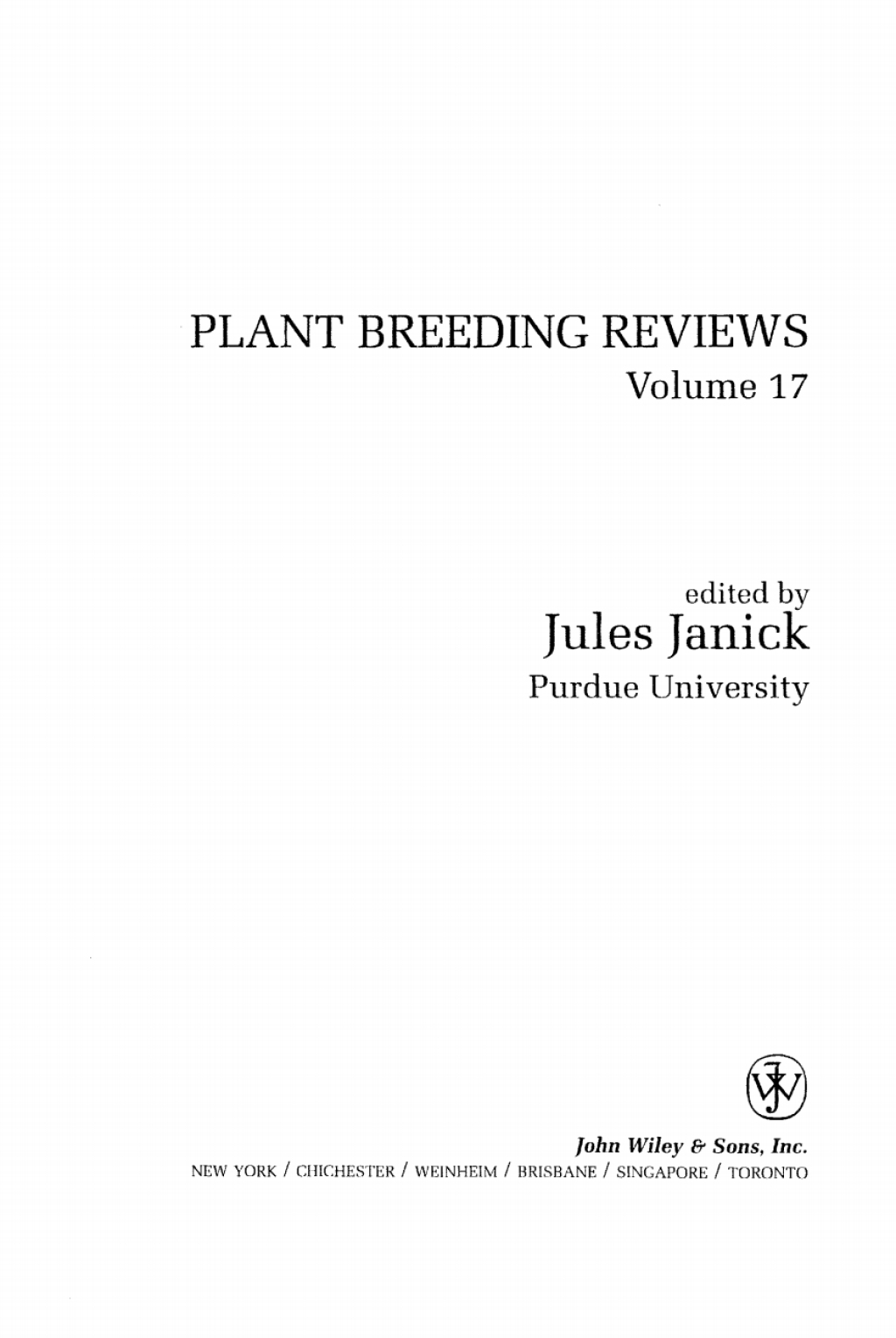 Plant Breeding Reviews 1st Edition