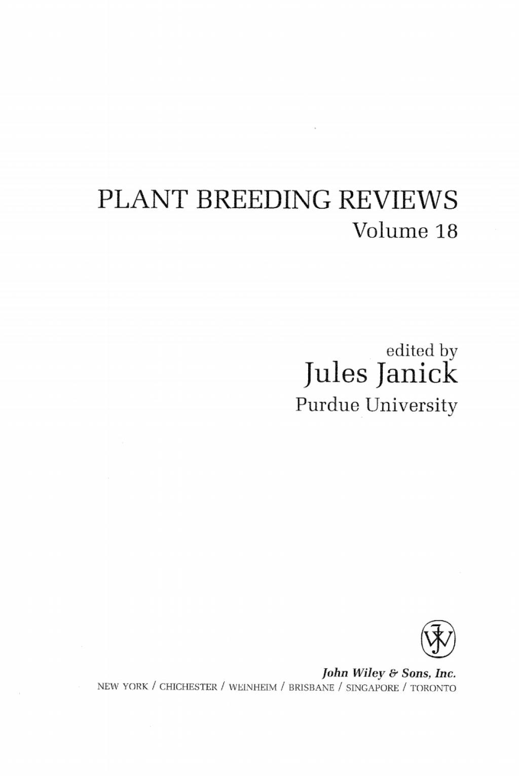 Plant Breeding Reviews 1st Edition