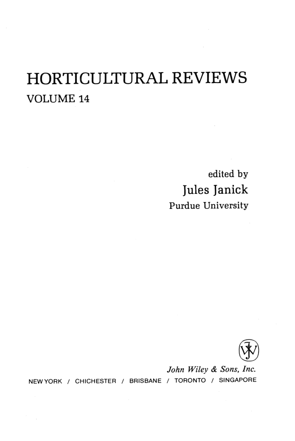 Horticultural Reviews 1st Edition