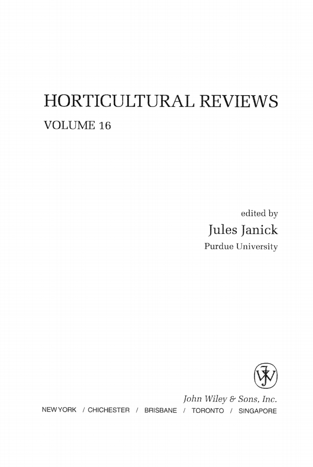Horticultural Reviews 1st Edition