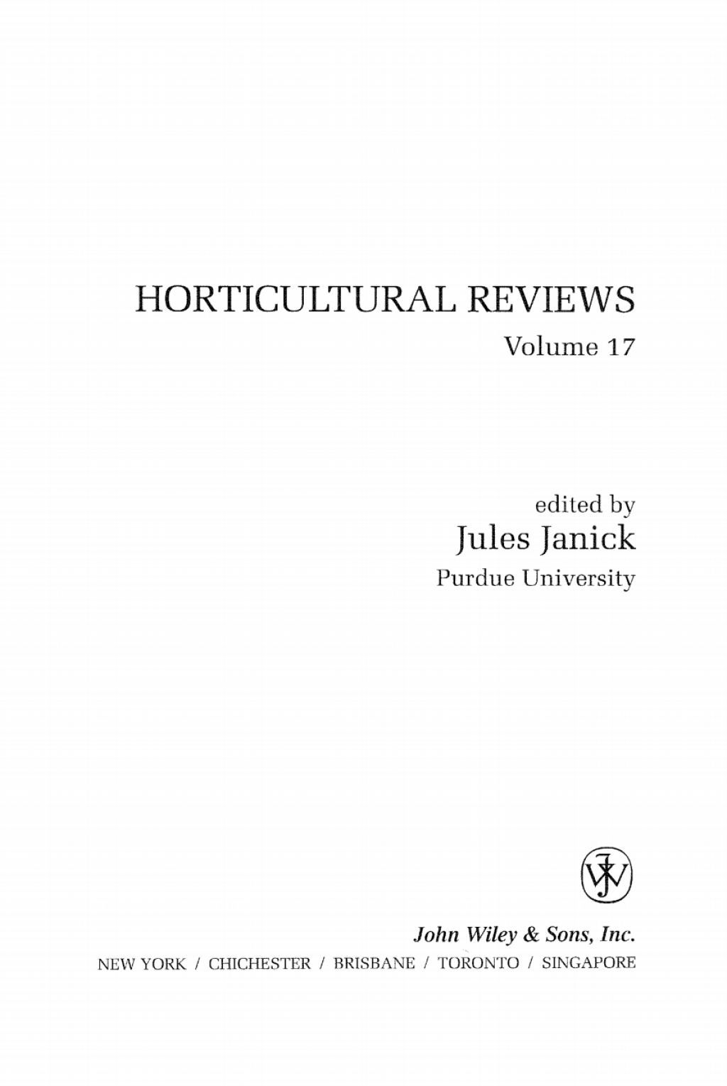 Horticultural Reviews 1st Edition