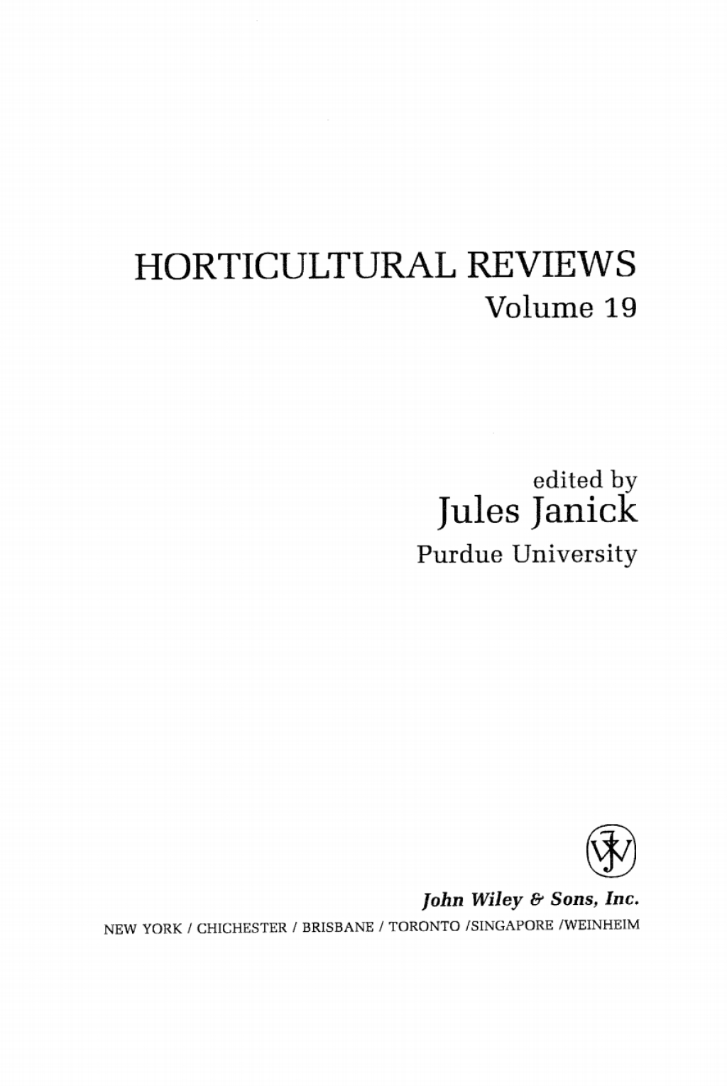 Horticultural Reviews 1st Edition