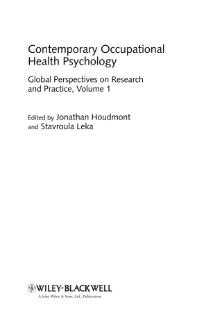 Cover image: Contemporary Occupational Health Psychology: Global Perspectives on Research and Practice 1st edition 9780470682654