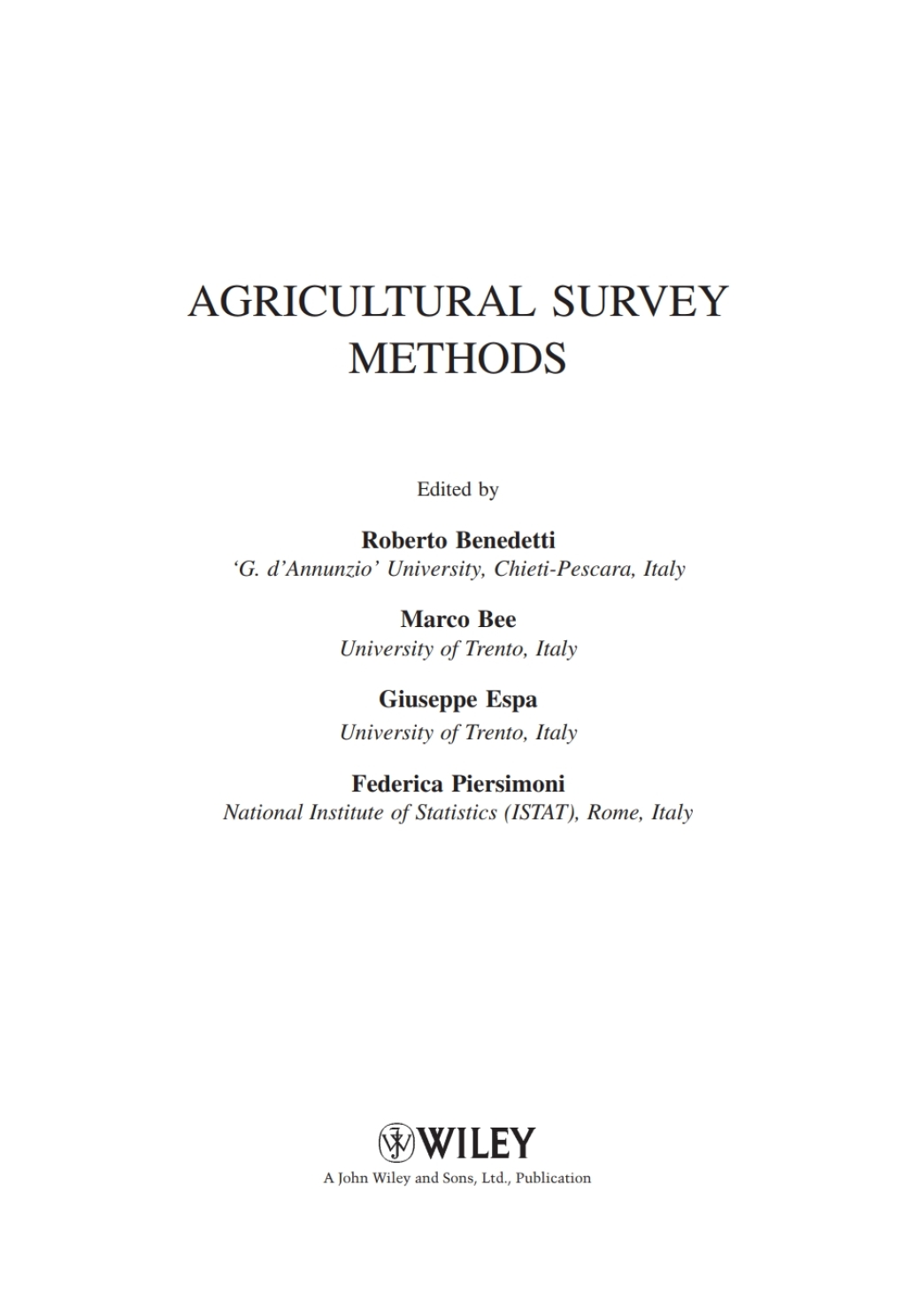 Agricultural Survey Methods 1st Edition