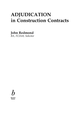 Cover image: Adjudication in Construction Contracts 1st edition 9780632056514