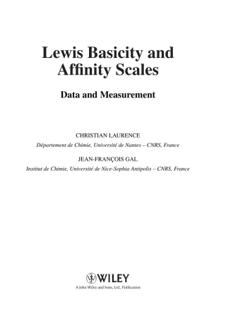 Cover image: Lewis Basicity and Affinity Scales: Data and Measurement 1st edition 9780470749579