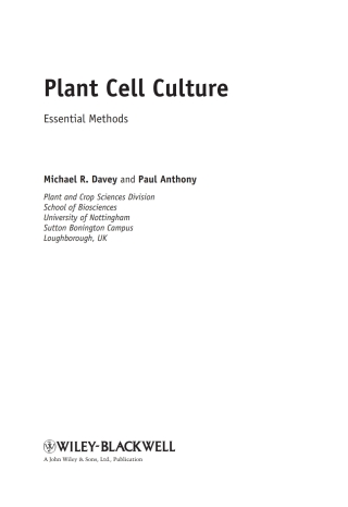 Imagen de portada: Plant Cell Culture 1st edition 9780470686485