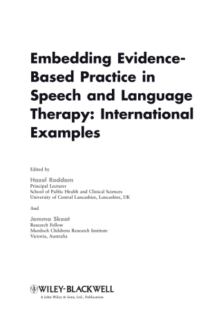 Cover image: Embedding Evidence-Based Practice in Speech and Language Therapy: International Examples 1st edition 9780470743294