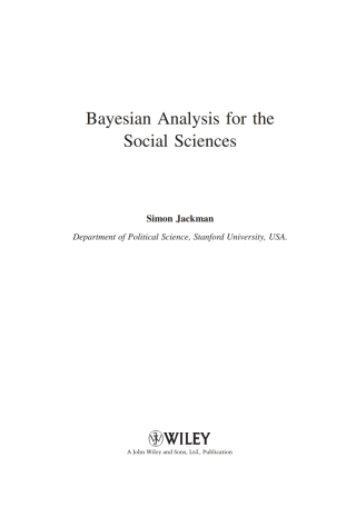 Cover image: Bayesian Analysis for the Social Sciences 1st edition 9780470011546