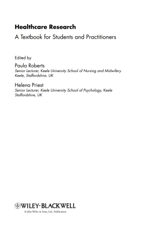 Cover image: Healthcare Research: A Handbook for Students and Practitioners 1st edition 9780470519325