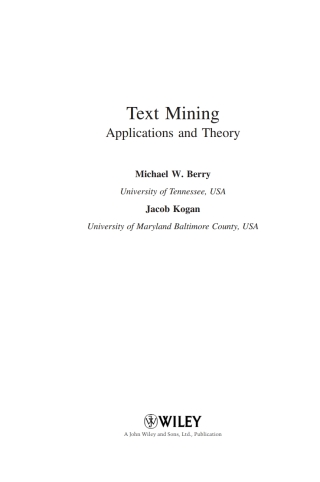 表紙画像: Text Mining 1st edition 9780470749821