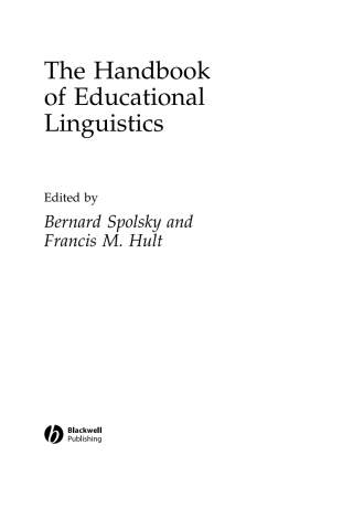 Cover image: The Handbook of Educational Linguistics 1st edition 9781405154109