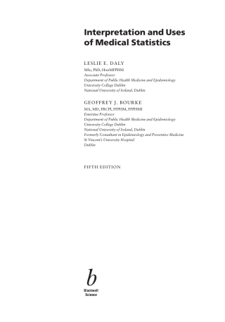 Cover image: Interpretation and Uses of Medical Statistics 1st edition 9780632047635