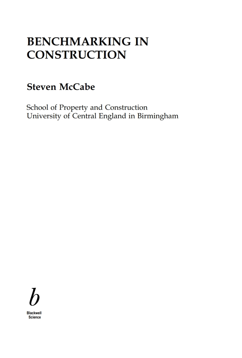Benchmarking in Construction 1st Edition