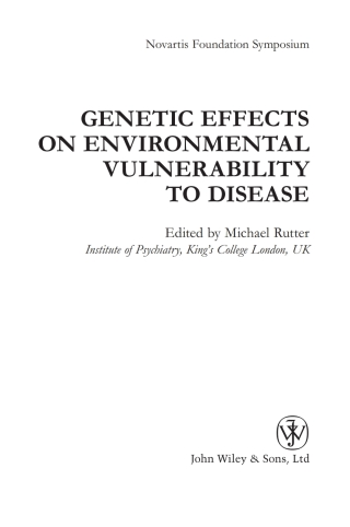 Cover image: Genetic Effects on Environmental Vulnerability to Disease 1st edition 9780470777800