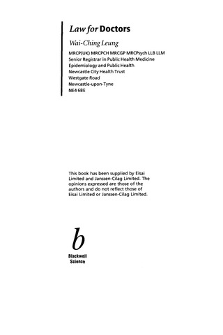 Cover image: Law for Doctors 1st edition 9780632052431