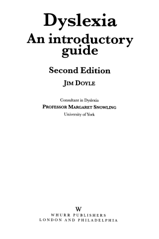 Imagen de portada: Dyslexia 1st edition 9781861563095