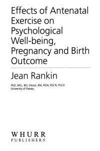 Imagen de portada: Effects of Antenatal Exercise on Psychological Well-Being, Pregnancy and Birth Outcome 1st edition 9781861562920