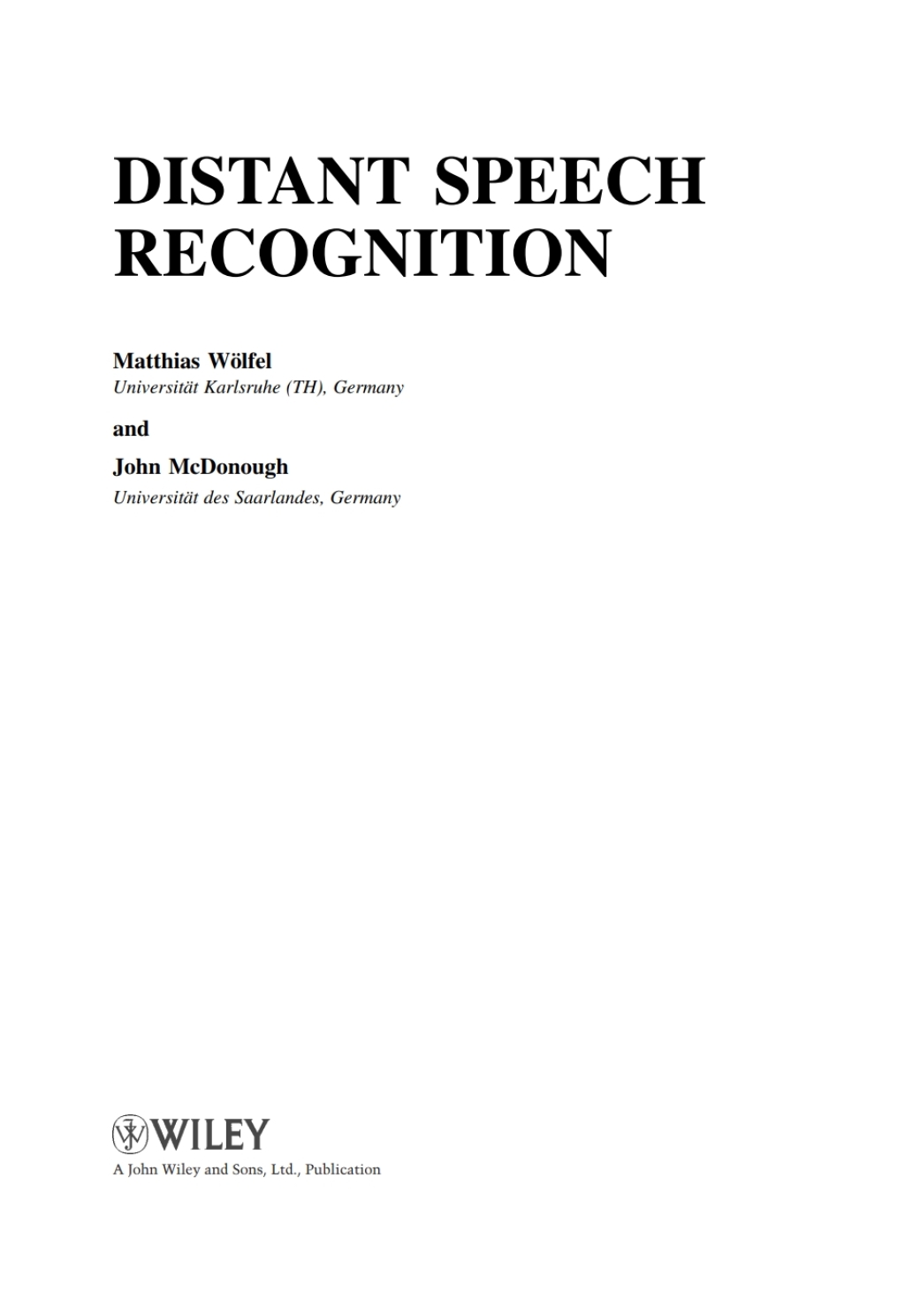 Distant Speech Recognition 1st Edition