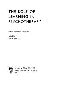 Cover image: The Role of Learning in Psychotherapy 1st edition 9780470662717