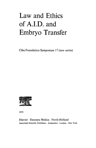 Cover image: Law and Ethics of A.I.D. and Embryo Transfer 1st edition 9780470663103