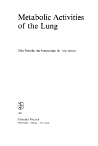 Cover image: Metabolic Activities of the Lung 1st edition 9780470720615