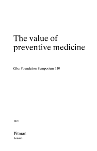 Cover image: The Value of Preventive Medicine 1st edition 9780470720912