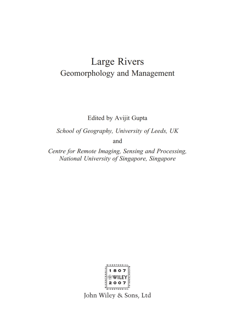 Large Rivers Geomorphology and Management 1st Edition