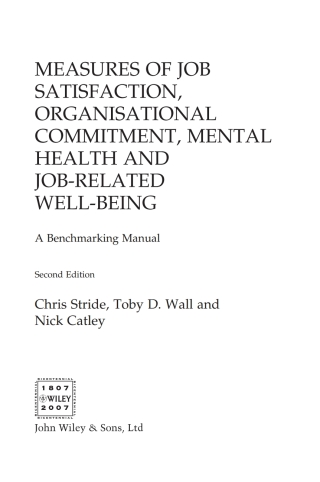 Imagen de portada: Measures of Job Satisfaction, Organisational Commitment, Mental Health and Job related Well-being: A Benchmarking Manual 2nd edition 9780470059814