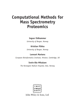 Cover image: Computational Methods for Mass Spectrometry Proteomics 1st edition 9780470512975