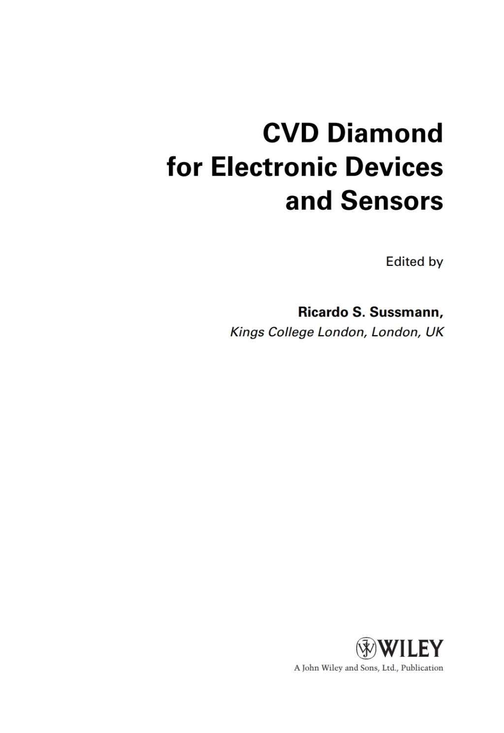 CVD Diamond for Electronic Devices and Sensors 1st Edition