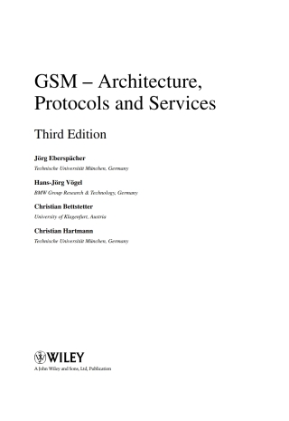 Cover image: GSM - Architecture, Protocols and Services 3rd edition 9780470030707