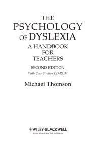 Cover image: The Psychology of Dyslexia 2nd edition 9780470699546