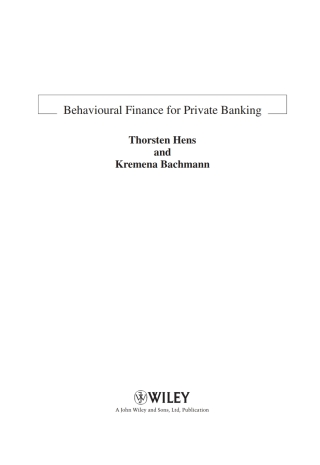 Cover image: Behavioural Finance for Private Banking 1st edition 9780470779996