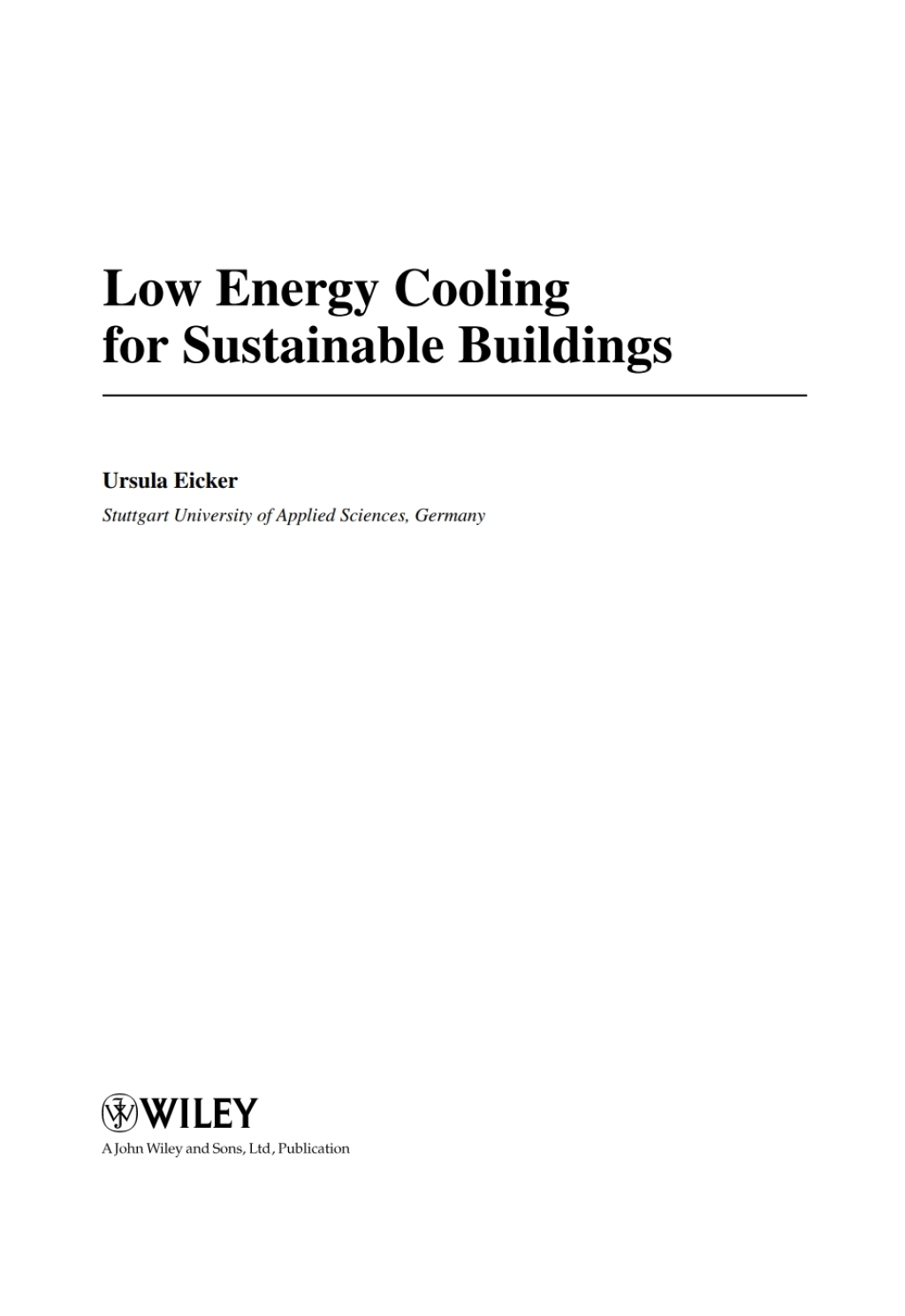 Low Energy Cooling for Sustainable Buildings 1st Edition