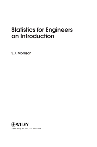 Cover image: Statistics for Engineers 1st edition 9780470745564