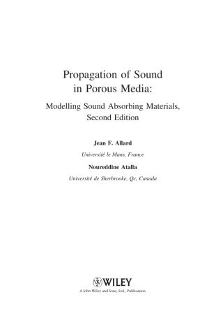 Cover image: Propagation of Sound in Porous Media 1st edition 9780470746615