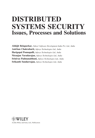 Cover image: Distributed Systems Security: Issues, Processes and Solutions 1st edition 9780470519882