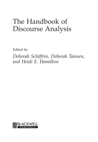 Cover image: The Handbook of Discourse Analysis 1st edition 9780631205968