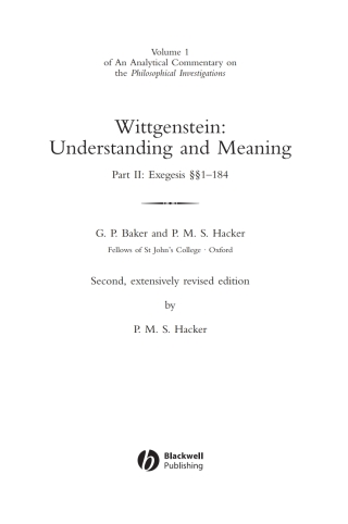 Imagen de portada: Wittgenstein: Understanding and Meaning 2nd edition 9781405199254