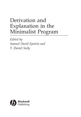 Cover image: Derivation and Explanation in the Minimalist Program 1st edition 9780631227328
