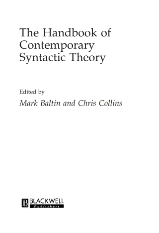 表紙画像: The Handbook of Contemporary Syntactic Theory 1st edition 9780631205074
